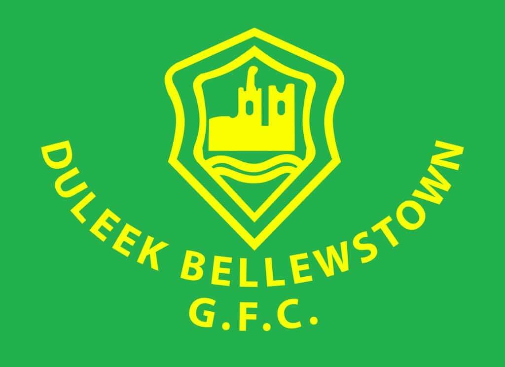 Yellow logo on a green background, the logo of Duleek Bellewstown GFC